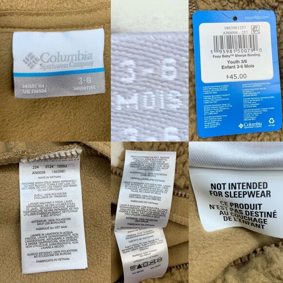 Columbia Foxy Baby Sherpa Bunting Jumpsuit 3/6 Months Infant Brown Fall NEW - Picture 4 of 13